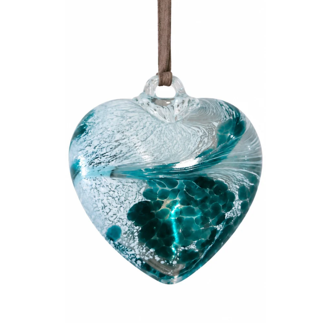 Glass Hanging Heart - Pearlised Teal | Grief Gifts Australia