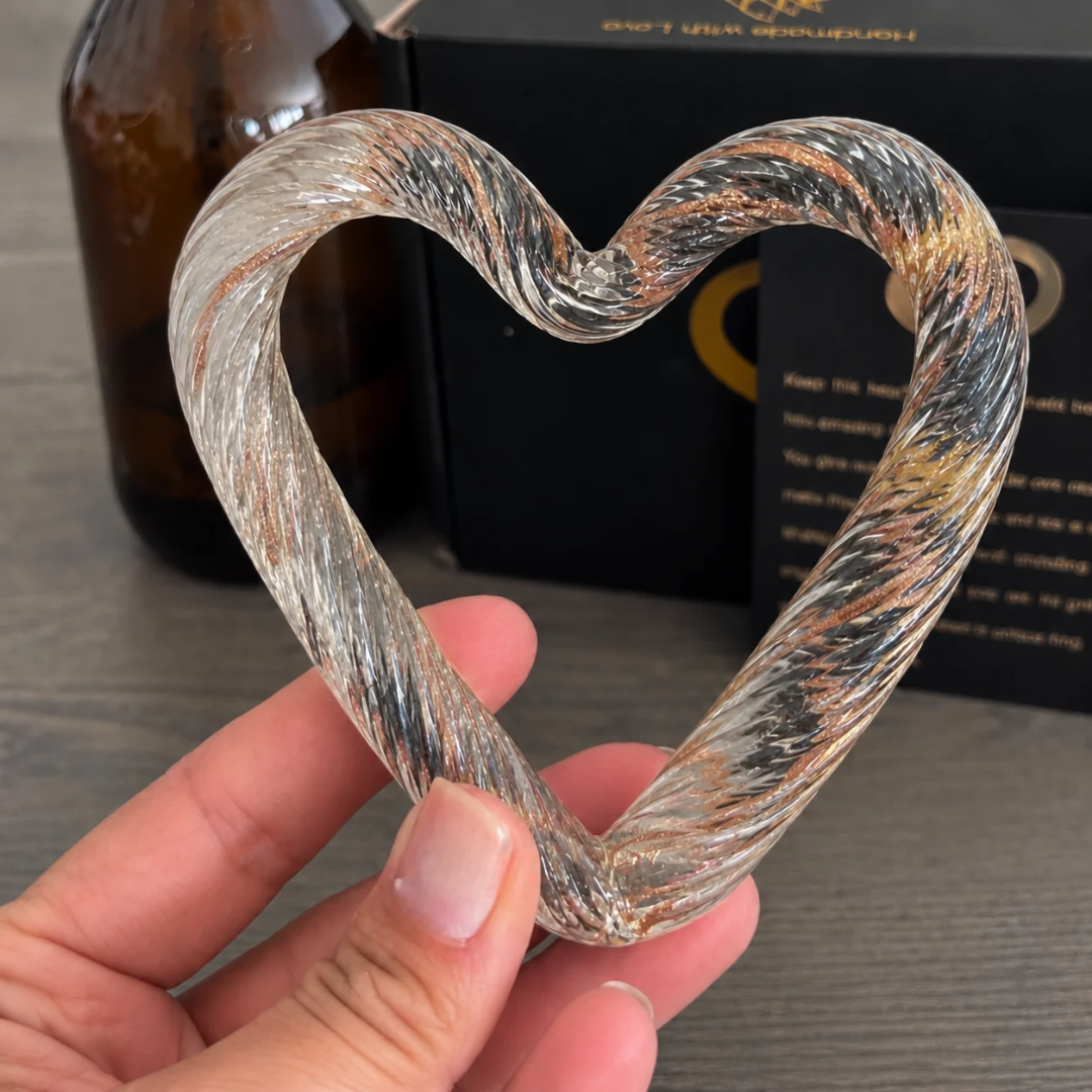 Glass Heart - Clear with Gold Flecks | Grief Gifts 