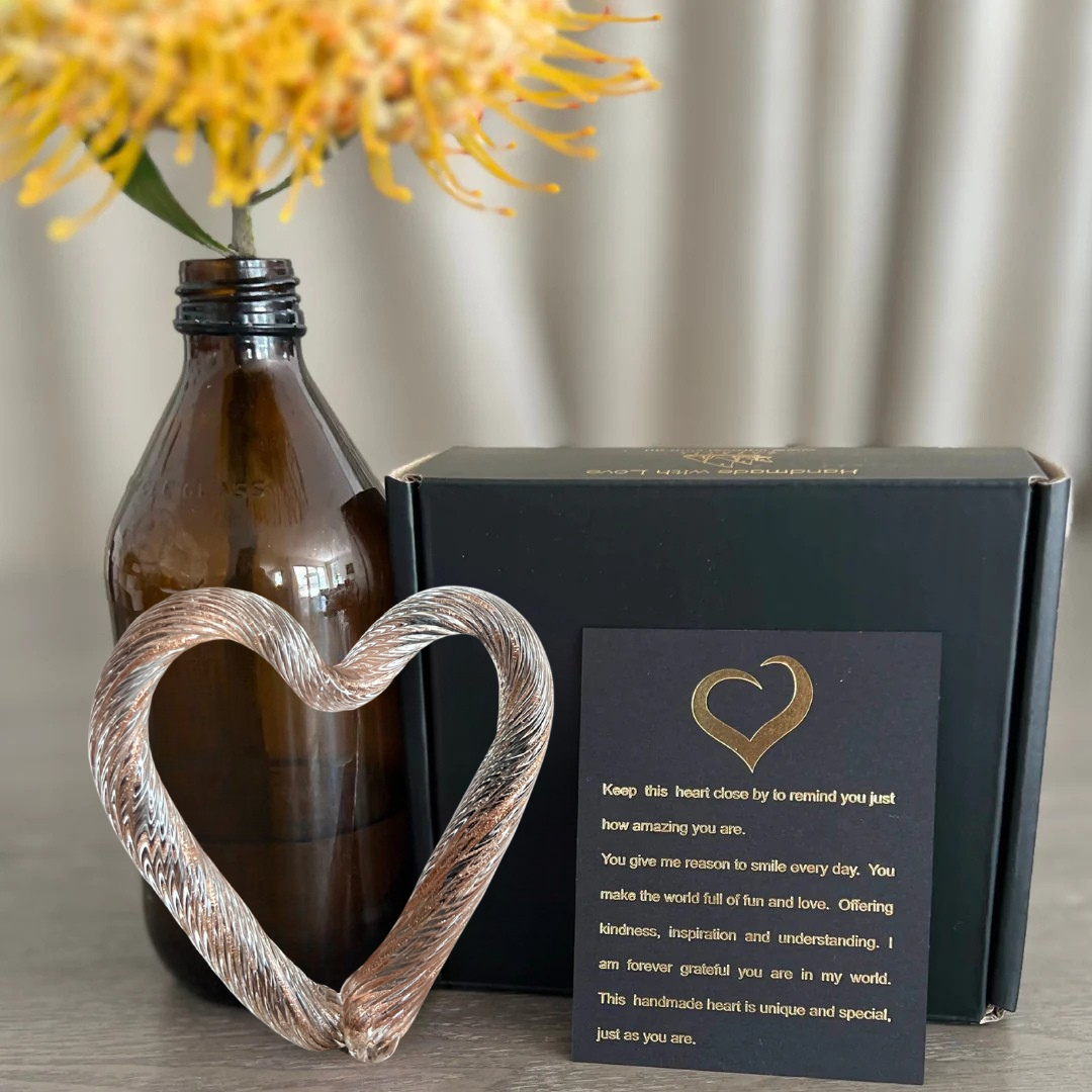 Glass Heart - Clear with Gold Flecks | Grief Gifts Perth | Sympathy Gifts Australia Delivered