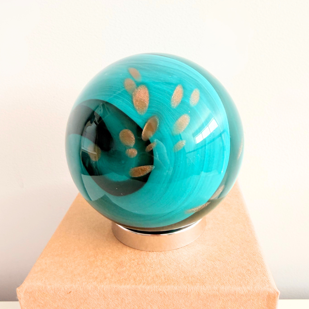 Glass Sympathy Ball - Marine Green & Gold Swirl | Grief Gifts Australia | Sympathy Gift