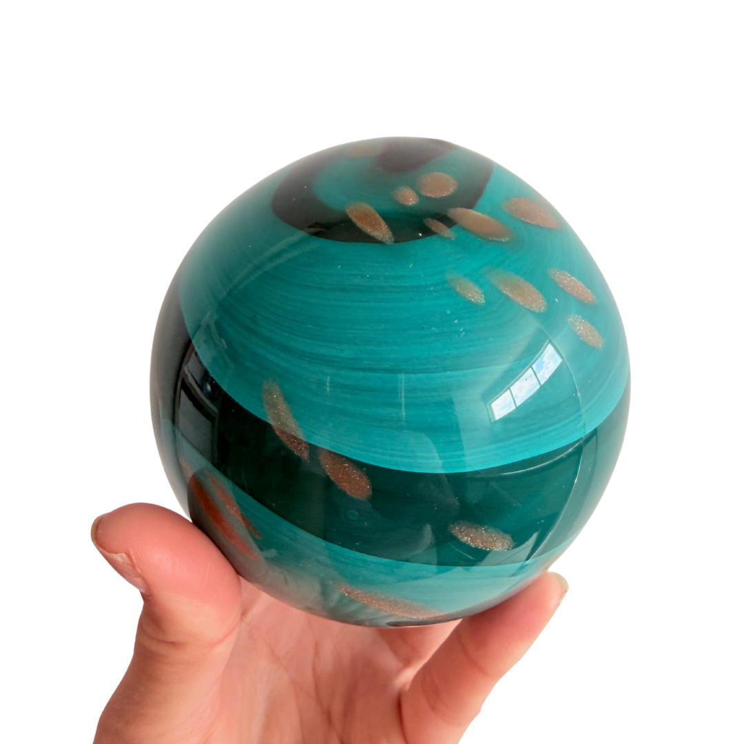 Glass Sympathy Ball - Marine Green & Gold Swirl | Grief Gifts Perth 