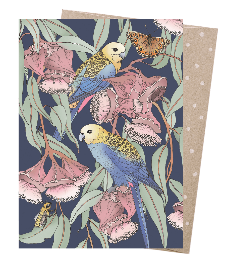Greeting Card - Rosellas Amongst The Mallee