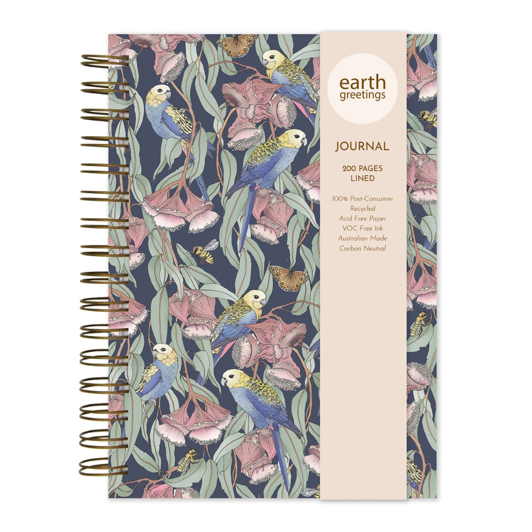 A5 Journal (Lined) - Rosellas Amongst The Mallee & Bamboo Pen