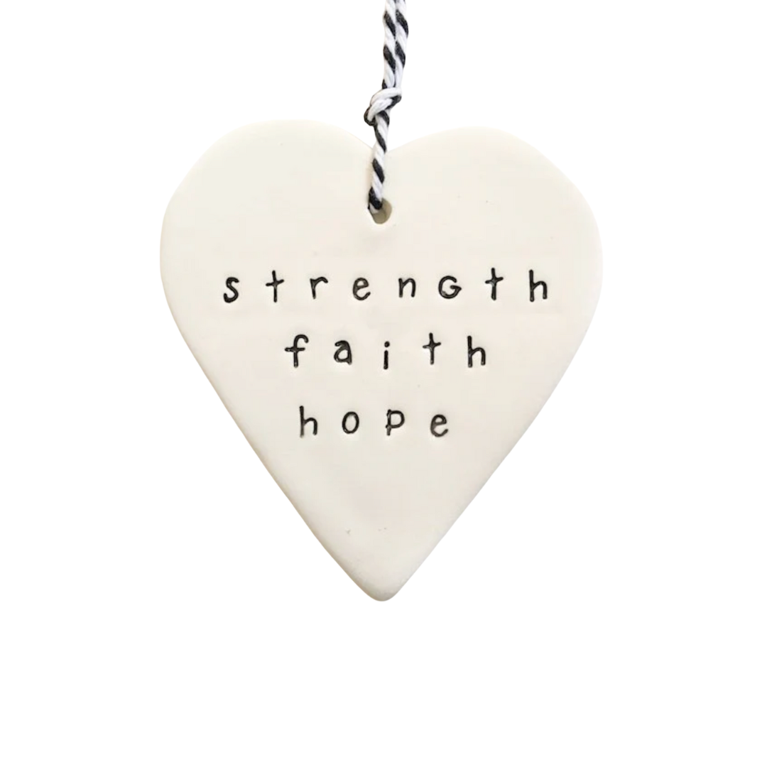 Handmade Ceramic Heart Tag Strength Faith Hope