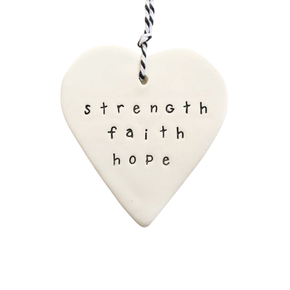 Handmade Ceramic Heart Tag Strength Faith Hope