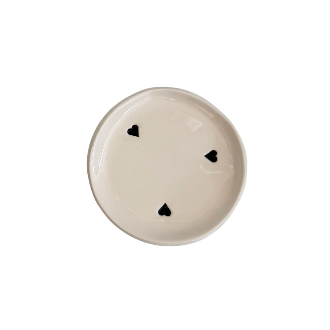 Handmade Ceramic Trinket Dish Black Hearts