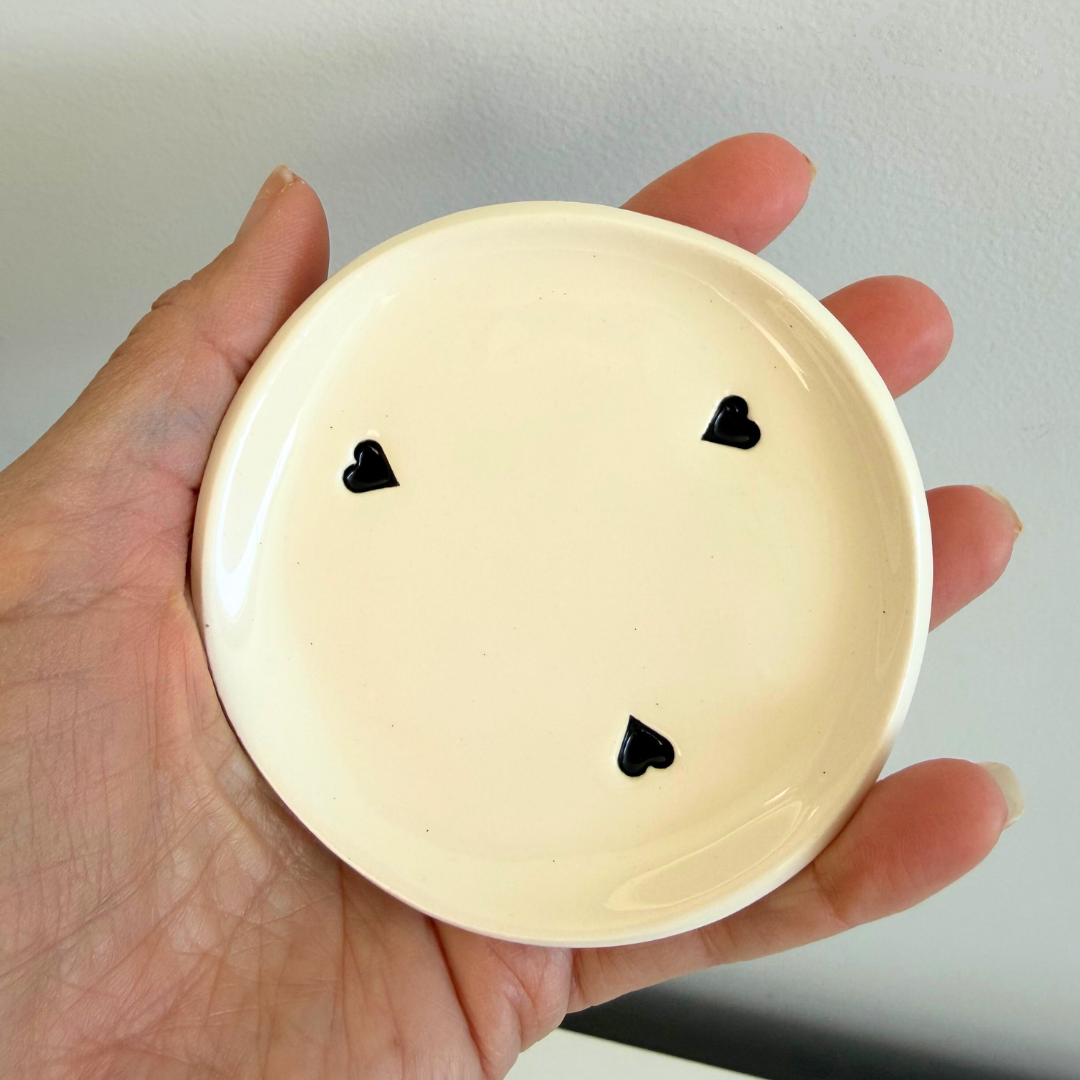 Handmade Ceramic Trinket Dish Black Hearts | Grief Gifts Perth 