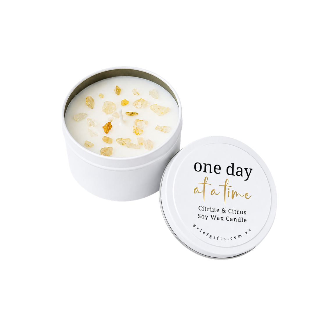 One Day at a Time Citrine & Citrus Soy Wax Candle | Grief Gifts Australia | Alternative to Sympathy Flowers