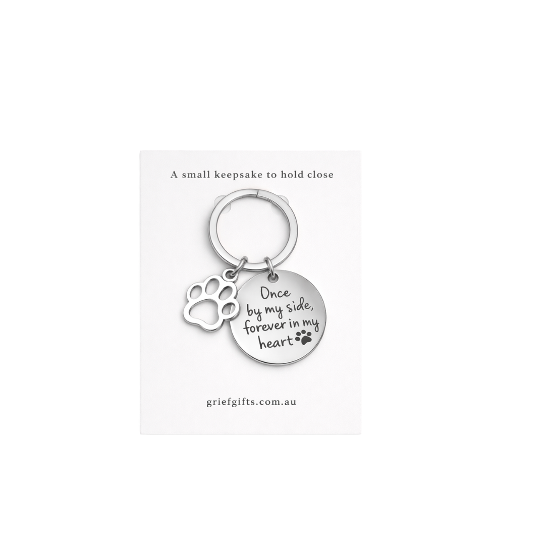 Pet Memorial Keyring – “Once by my side, forever in my heart” | Grief Gifts Australia