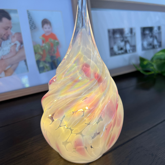 Glass Glow Teardrop Light - Pink & White | Sympathy Gifts Australia