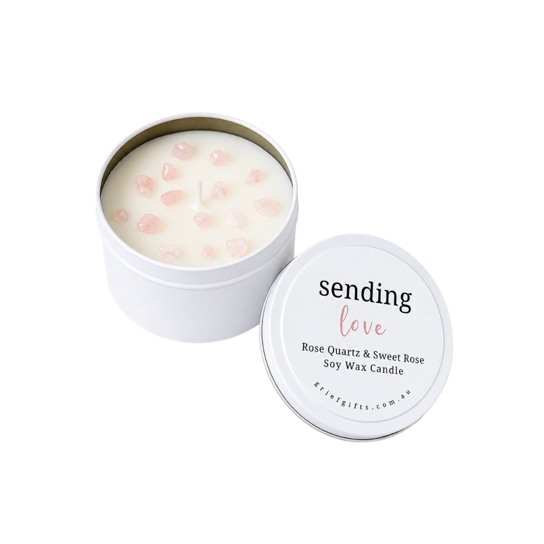 Sending Love Rose Quartz & Sweet Rose Soy Wax Candle  | Grief Gifts Australia 