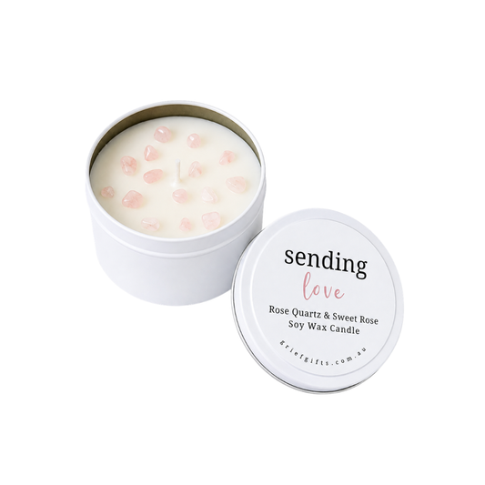 Sending Love Rose Quartz & Sweet Rose Soy Wax Candle  | Grief Gifts Australia 
