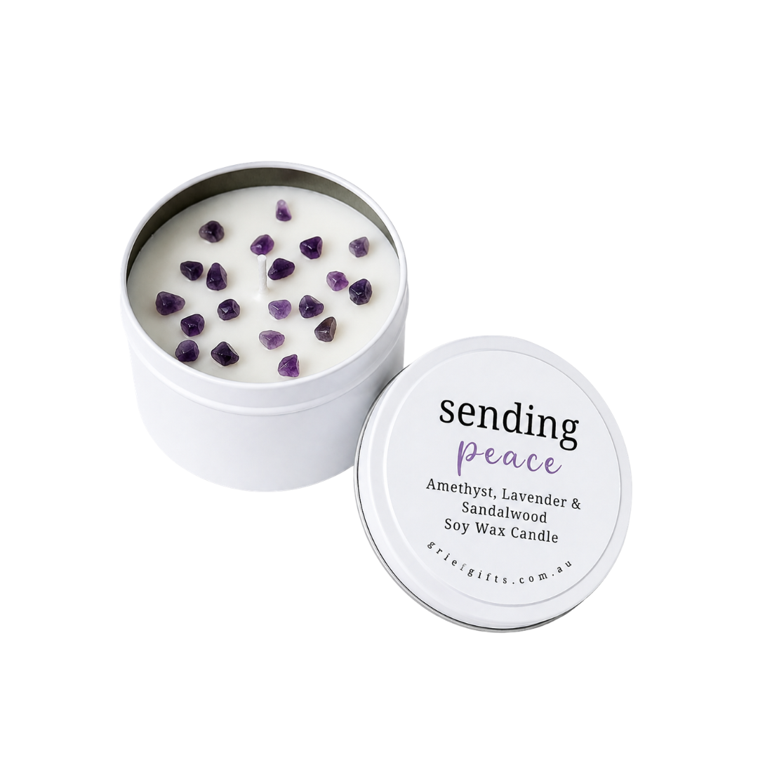 Sending Peace Amethyst, Lavender & Sandalwood Soy Wax Candle | Grief Gifts Australia