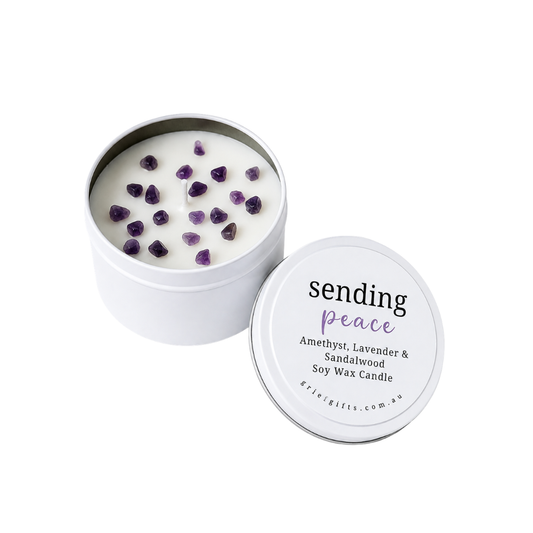 Sending Peace Amethyst, Lavender & Sandalwood Soy Wax Candle | Grief Gifts Australia