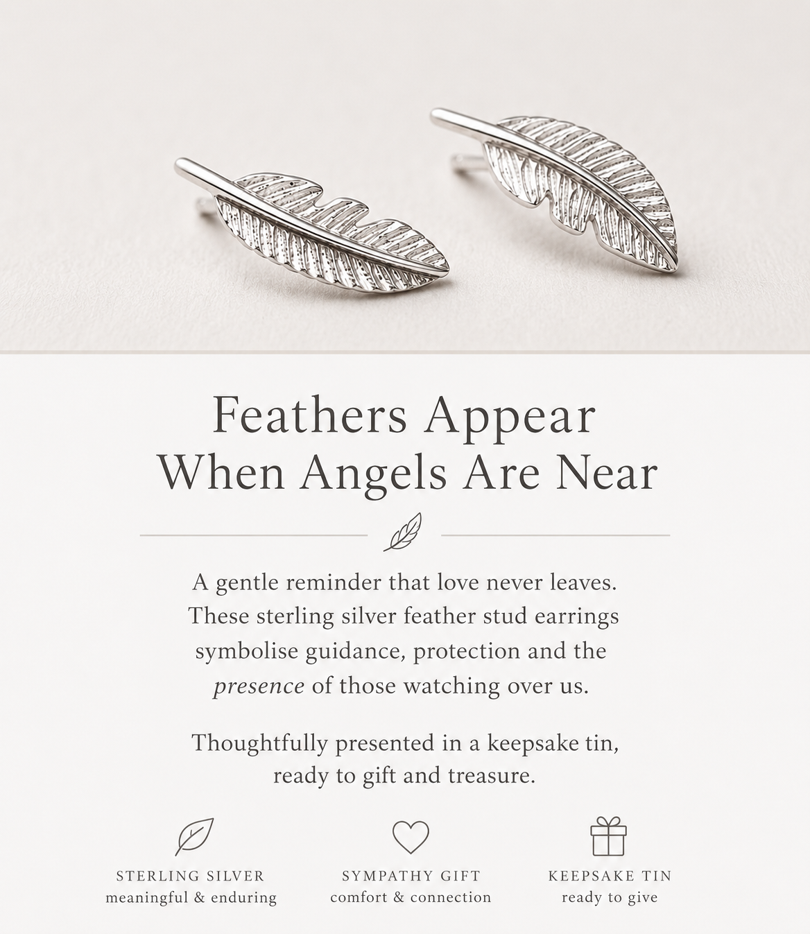 Sterling Silver Feather Earrings - Feathers Appear When Angels Are Near | Alternative to Sympathy Flowers
