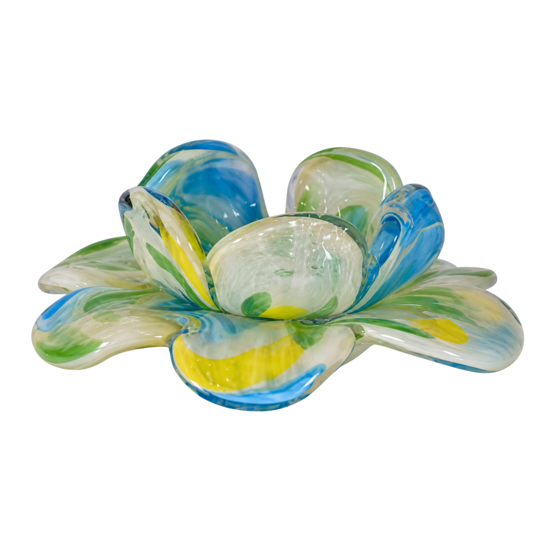 Sympathy Glass Flower Tealight Votive – Ivory, Blue  Green | Grief Gifts
