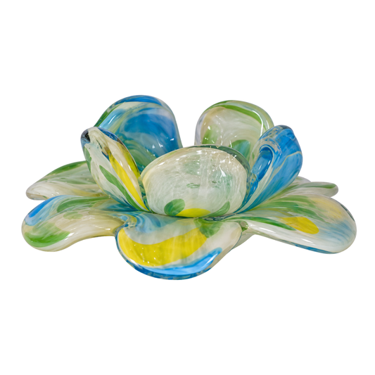 Sympathy Glass Flower Tealight Votive – Ivory, Blue  Green | Grief Gifts