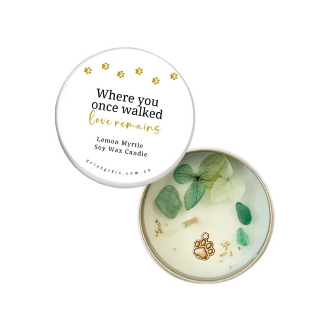 Where You Once Walked Love Remains – Mini Lemon Myrtle Soy Pet Remembrance Candle | Pet Bereavement Candle 