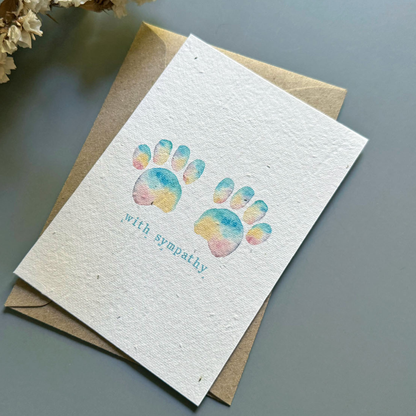 With Sympathy Double Paw Print - Plantable Pet Loss Card