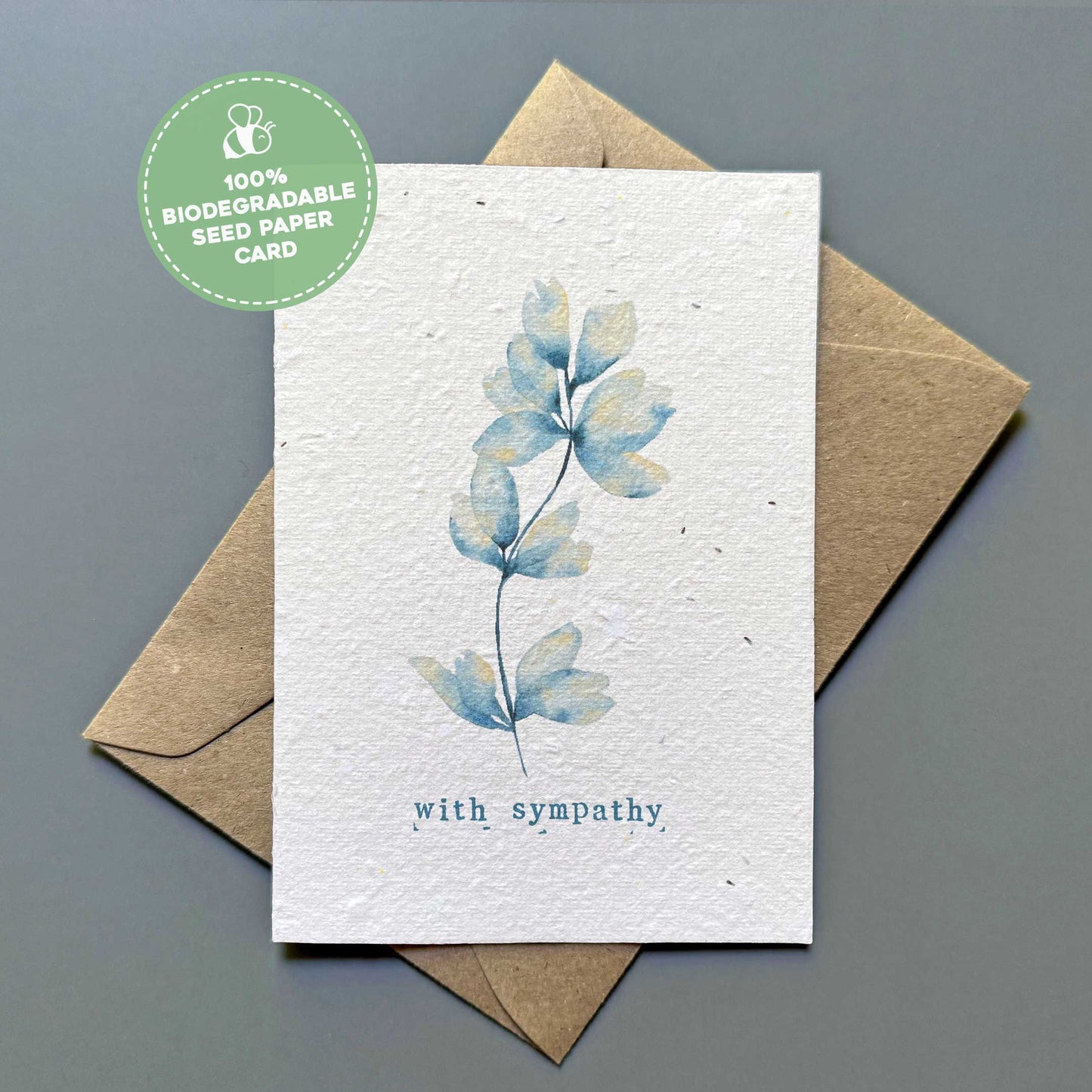 With Sympathy Plantable Gift Card - Blue Leaf