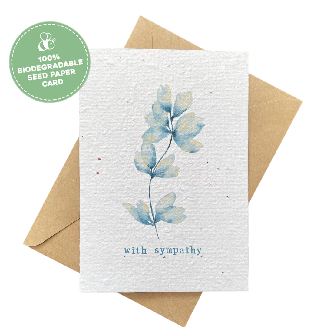 With Sympathy Plantable Gift Card - Blue Leaf