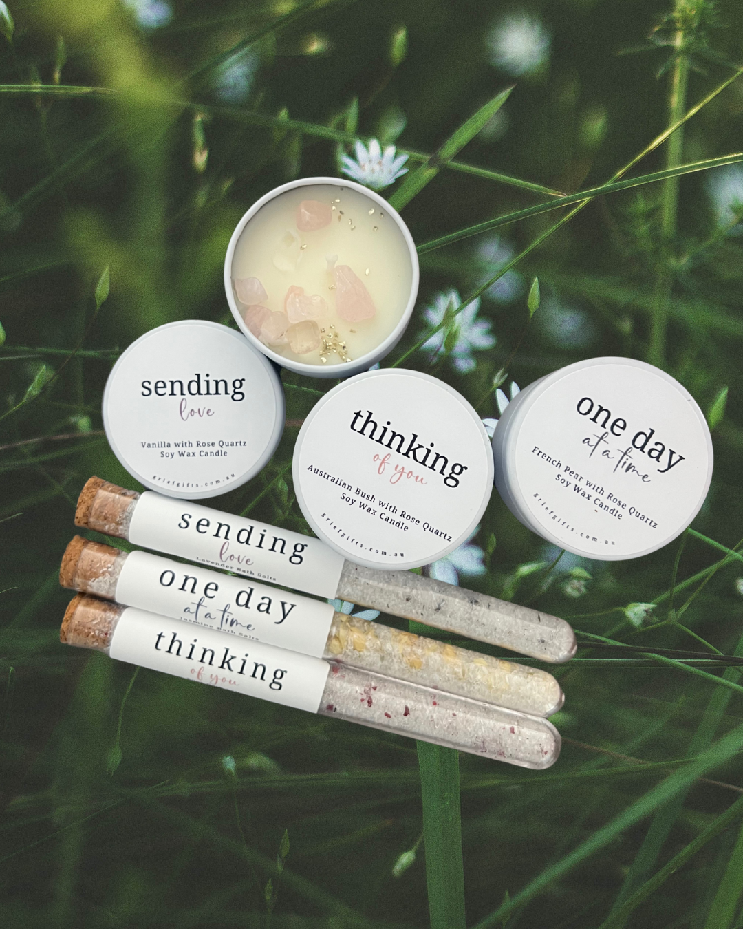 grief gifts candles and bath salts 
